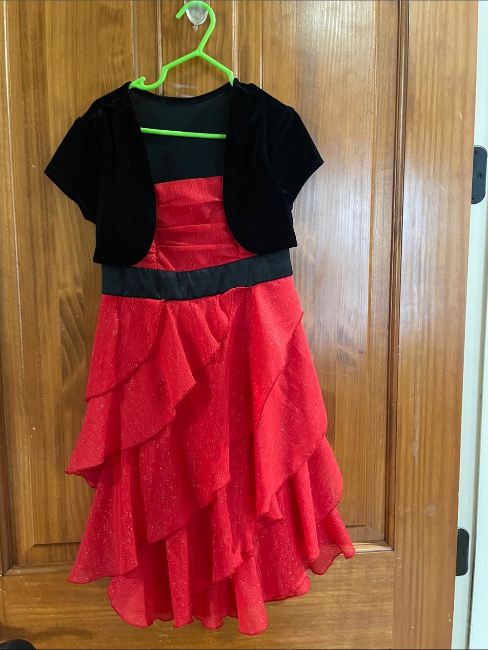 Girls Red Layered Party Dress with Black Bolero